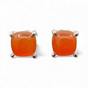 Natural Carnelian Cabochon Stud Earrings 925 Sterling Silver Handmade